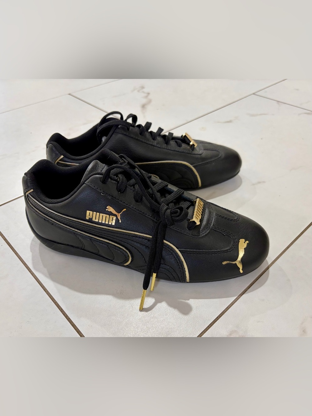 Puma Speedcat LS Black Team Gold Leather Sneakers 7.5 NEW